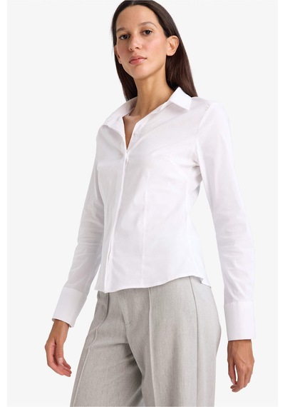 Defacto Regular Fit Basic Düz Bengalin Beyaz Kadın Gömlek I5278az/wt36 Beyaz