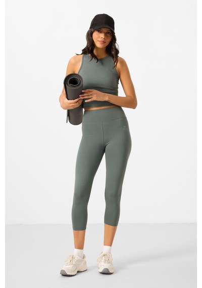 Tommylife Çağla Yüksek Bel Kapri-crop Atlet Slim Fit Kadın Tayt Takım - 95284