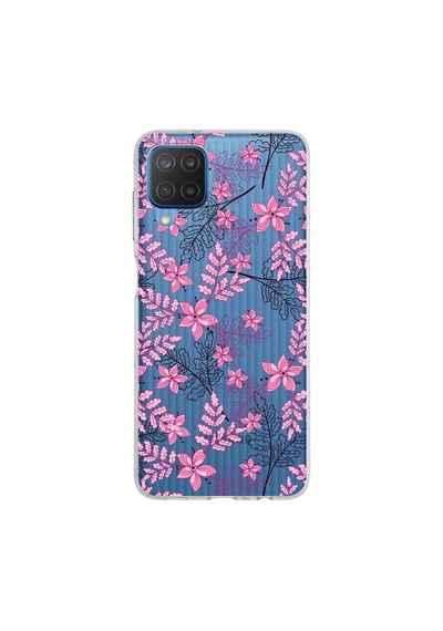 Samsung Galaxy Uyumlu M12 Kapak Floral Pembe Tasarımlı Şeffaf Silikon Kılıf