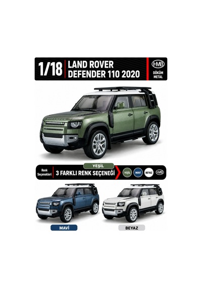 Craftivio Yeşil 2020 Land Rover Defender 110 Lisanslı Diecast Metal Model Araba 1:18 Ölçek Çok Renkli