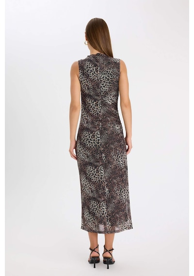 DeFacto Bodycon Vücuda Oturan Bisiklet Yaka Leopar Desenli Tül Kolsuz Maxi Elbise -  D5061AX24AUBN192