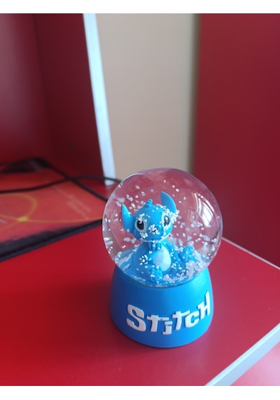 Stitch Işıklı Kar Küresi - 9 Cm X 6 Cm - Mavi Hediyelik-dekoratif Kar Küresi 01