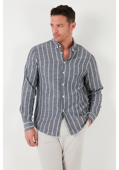 Buratti Pamuklu Çizgili Regular Fit Düğmeli Yaka Erkek Gömlek Cf21S112480 Siyah-Beyaz