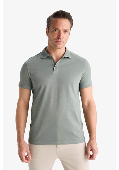 DeFacto Slim Fit Dar Kesim Polo Yaka Kısa Kollu Dokulu Basic Düz Tişört T5259AZ25SMGN1153
