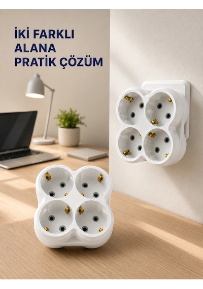 Tek Prizi 4 Lü Yapan Priz Adaptörü Direkt Prize Takılan Çoklayıcı 2 Adet Set 1