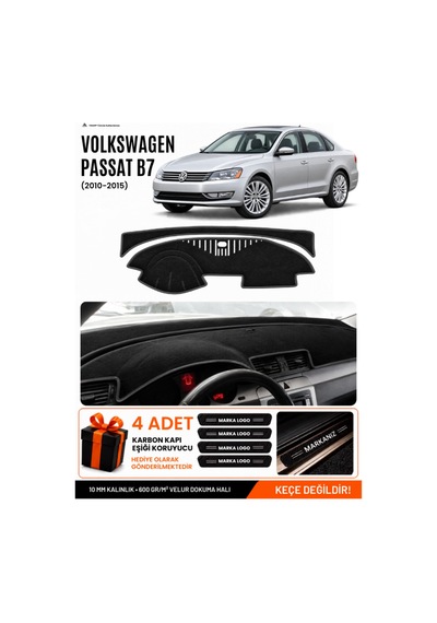 Volkswagen Passat B7 2010-2015 Uyumlu Torpido Örtüsü, Torpido Kılıfı - Siyah