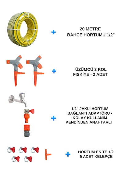 Bahçe Sulama Mega Set 13 Parça - 20 Metre 1/2" Hortum İle Tam Takım Gönderilecek