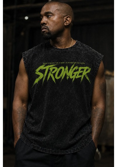 Technomonkey Siyah Yıkamalı Stronger Kolsuz T-shirt