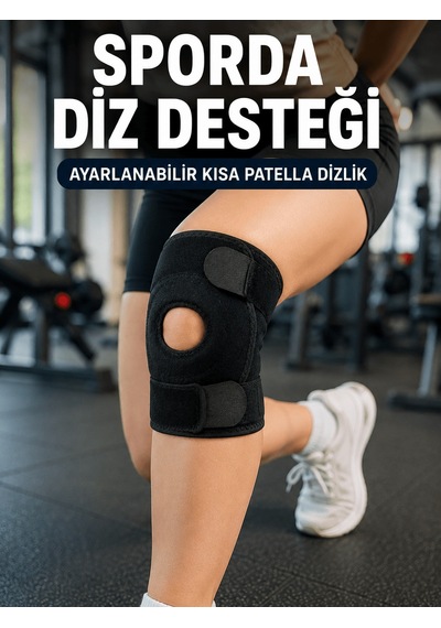 Sporcu Dizliği Açık Patella Tasarımlı Ayarlanabilir Cırtlı Kısa Diz Desteği Çok Renkli
