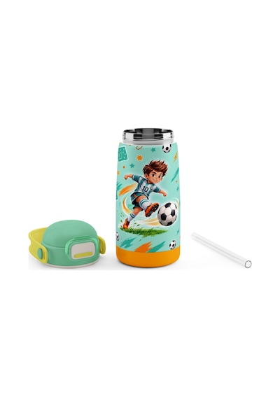 Puccon 420 Ml Açık Yeşil Futbol Desenli Erkek Çocuk Okul Matarası Paslanmaz Çelik Termos - 60021