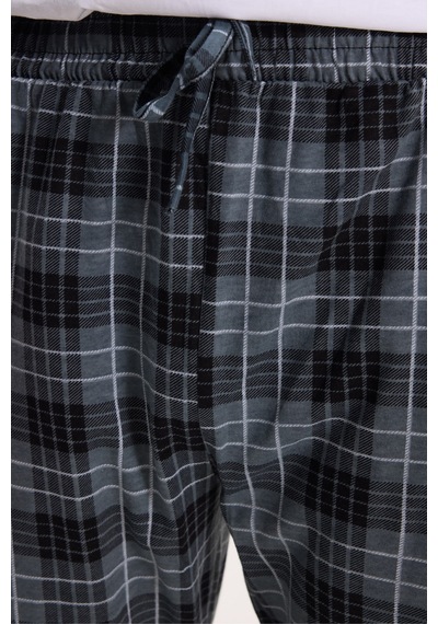 Tudors Erkek Standart Fit Normal Kesim Pamuklu Kareli Beli Bağcıklı Cepli Gri Pijama Altı-51260