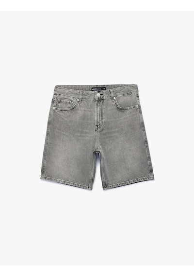 Koton Pamuklu Straight Fit Cepli Bermuda Jean Şort Gri 6sam40310nd