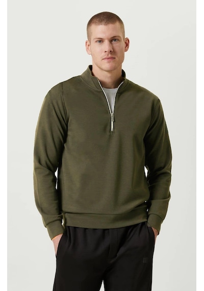 Barlashive Erkek 3 İplik Pamuklu Uzun Kol Yarım Farmuarlı Yakalı Sweatshirt - - Haki Çok Renkli