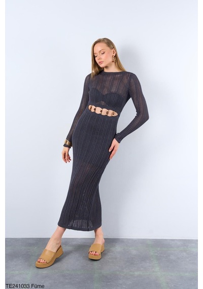 Butik Belvita Yırtmaçlı Göbeyi Boncuklu Triko Elbise Füme Butik Belvita Yırtmaçlı Göbeyi Boncuklu Triko Elbise Füme