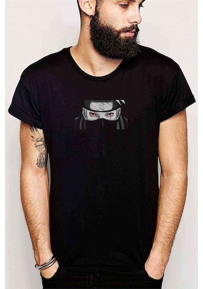 Anime Kakashi Baskılı Siyah Erkek Tshirt (528886239)