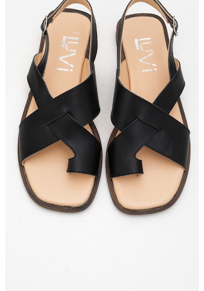 Luvishoes Luvi Shoes Louna Siyah Cilt Hakiki Deri Parmak Arası Kadın Sandalet Siyah Deri