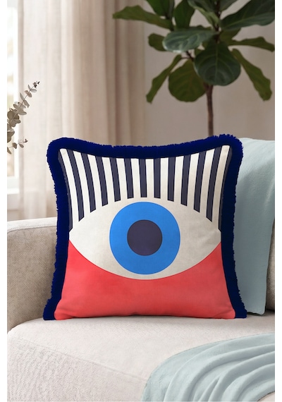 Modern Nazar Göz Tasarımlı Saçaklı Yastık Kılıfı - Geometrik Bohem Püsküllü Kırlent Kılıfı - 40x40cm Derin Düş Lime Modern Nazar Göz Tasarımlı Saçaklı Yastık Kılıfı - Geometrik Bohem Püsküllü Kırlent Kılıfı - 40x40cm Derin Düş Lime