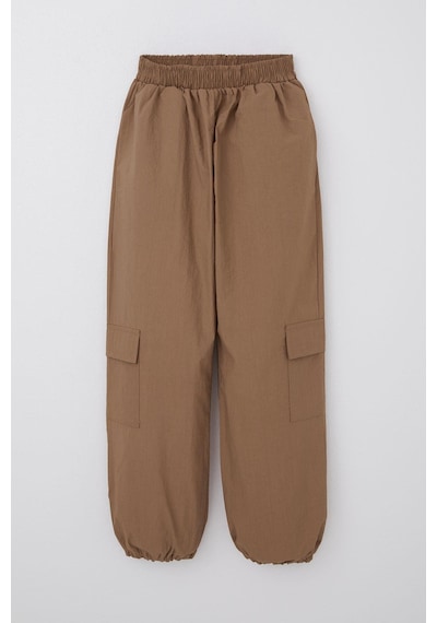Breeze Kız Çocuk Paraşüt Jogger Paça Pantolon Kargo Cep 7-12 Yaş, Kahverengi Kahverengi