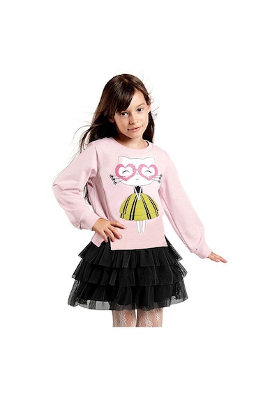 Kalp Gözlük Kız Çocuk Tüllü Sweatshirt Etek Takım
