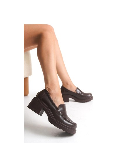 Alemdarshop K-706 Kahve Kırışık Rugan Yüksek Tabanlı Loafer Ayakkabı C.kahve