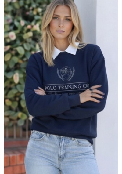 Modeva Global Kolej Yaka Detaylı Polo Baskılı Kadın Lacivert Sweatshirt Lacivert