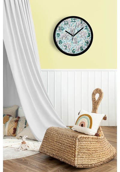 Sevimli Fil Temalı Çocuk Odası Modern Duvar Saati - 30cm - Önü Camlı Siyah Kasa - Sessiz Mekanizma-jh0190 Siyah