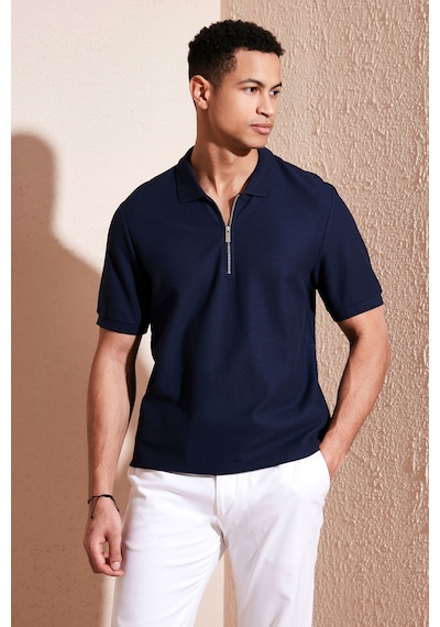 Buratti Pamuklu Regular Fit Fermuarlı Erkek Polo Yaka T Shirt 5902434 Indigo