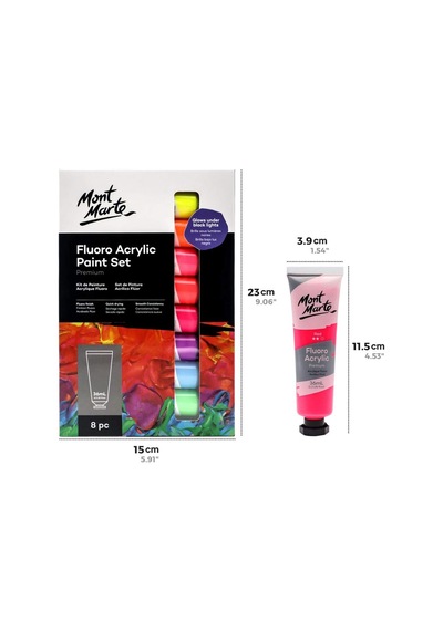 Fluoro Akrilik Boya Seti, 8 X 1 Oz 36 Ml Tüp, 8 Renk, Tuval, Kart, Kağıt Ve Ahşap Dahil Olmak Üzere Çoğu Yüzey Genel
