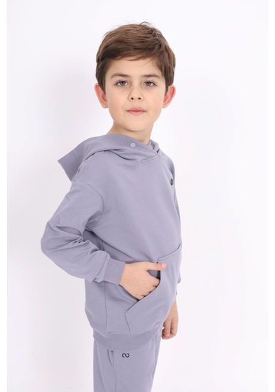 Toontoy Kız Çocuk Relax Fit Kapüşonlu Cepli Baskılı Sweatshirt - 2 İplik Koyu Gri