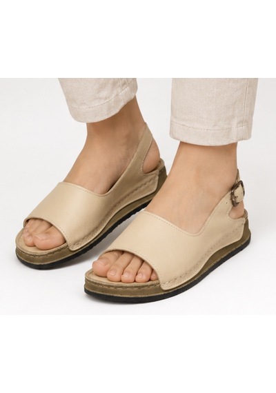 N Napa Shoe Np.306.bej Napa Shoe Hakiki Deri Kadın Sandalet Günlük Ortopedik Konforlu Tokalı Bej Yazlık Sandalet