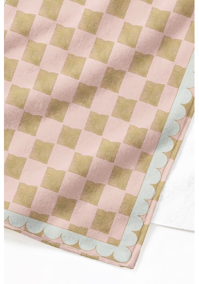 Pembe Ekose Şeritli Plaj Havlusu - Modern Bohem Pastel Kareli Hızlı Kuruyan Mikrofiber Havlu Berrak Melisa