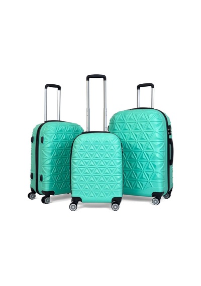 Piramit Desen ABS Seyahat Valizi, Canyon Serisi,  Mint - 3'lü Set Mint Yeşili