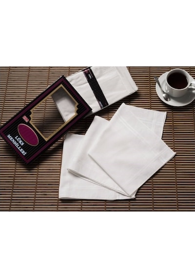 12 Li El Cep Beyaz Kumaş Mendil Siyah Kutulu Gm - Beyaz (531167648) Beyaz