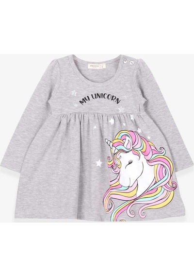 Breeze Kız Çocuk Uzun Kollu Elbise Unicorn 2-6 Yaş, Gri Melanj-gri Melanj Gri Melanj