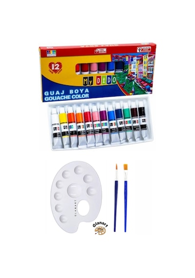12 Renk Guaj Boya Başlangıç Seti 12x9 Ml Çok Renkli