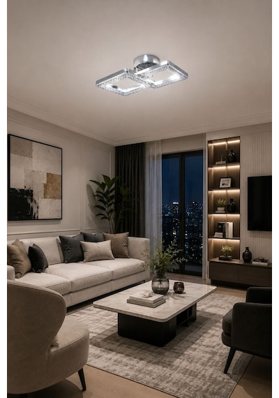 LumiaLighting Yakamoz Model 2"li Gümüş 3 Renk Modu Ledli Modern Tavana Sıfır Salon Mutfak Çocuk Yatak Odası Led Avize