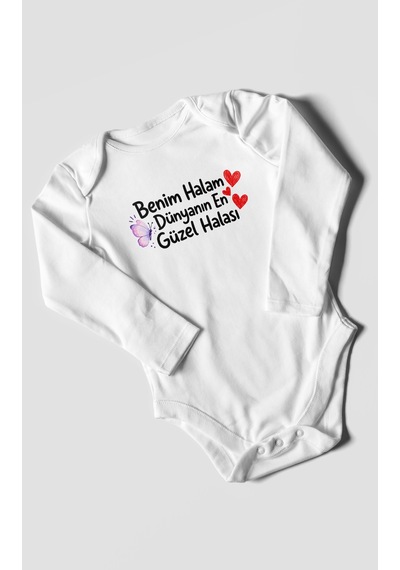 Morivokids Benim Halam Dünyanın En Güzel Halası Uzun Kollu Çıtçıtlı Bebek Body Beyaz