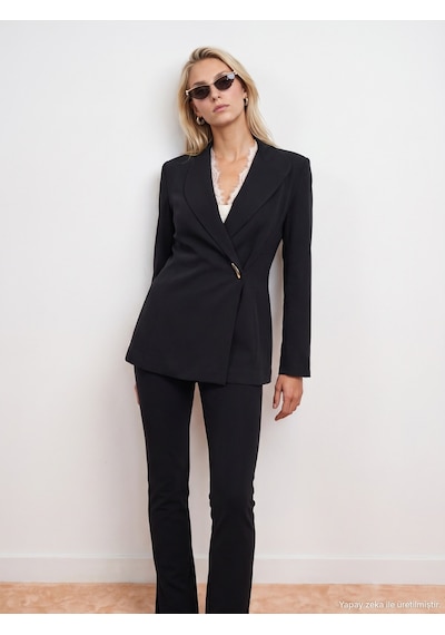 Dilvin 60814 Gold Düğmeli Blazer-siyah