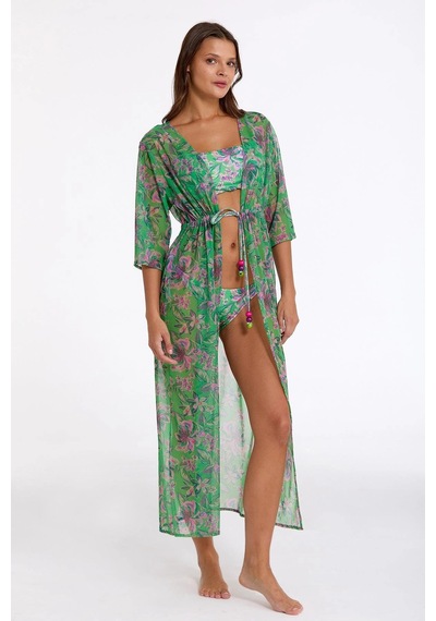 Argento 2106-3014 Kadın Önü Açık Uzun Kaftan Çok Renkli