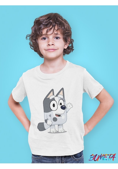 Bumeta Bluey Sevimli Köpek Kardeşler Mackenzie Çocuk Tişört T-shirt Beyaz