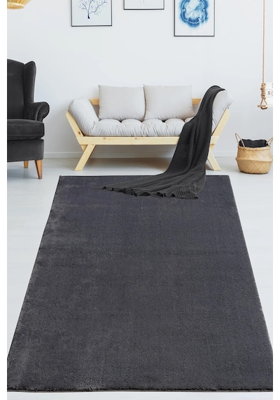 Linos Home Antrasit Fluffy Post Peluş Halı Antibakteriyel Kaymaz Taban
