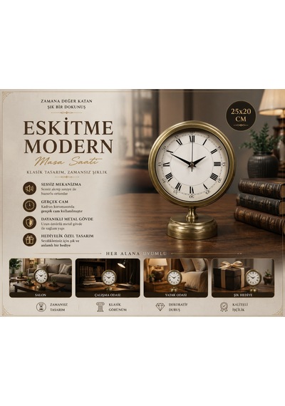 Aurum Retro 25 X 20 Eskitme Metal Masa Saati