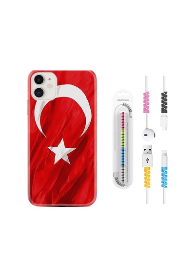 Apple Uyumlu iPhone 12 Kılıf Kablo Koruyuculu Şanlı Türk Bayrağı 4 1401