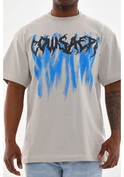 Baskılı Oversize T-shirt - Gri -Çok Renkli