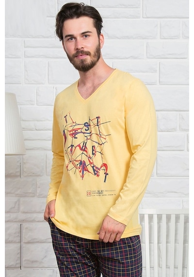 Gazzaz Erkek Uzun Kol Cepli V Yaka Pijama Takım 4772K