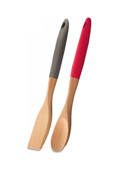 Korkmaz Natura Ahşap Kırmızı Kaşık ve Spatula Seti