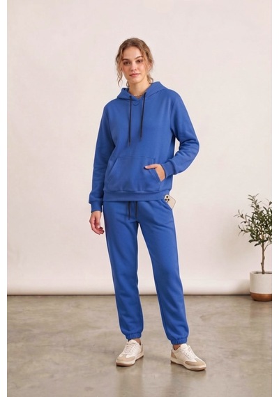 Moibody Kadın 3 İplik Şardonlu Eşofman Takımı Premium Kapüşonlu Sweatshirt Ve Jogger Alt Yavruağzı Mavi Mavi Moibody Kadın 3 İplik Şardonlu Eşofman Takımı Premium Kapüşonlu Sweatshirt Ve Jogger Alt Yavruağzı Mavi Mavi