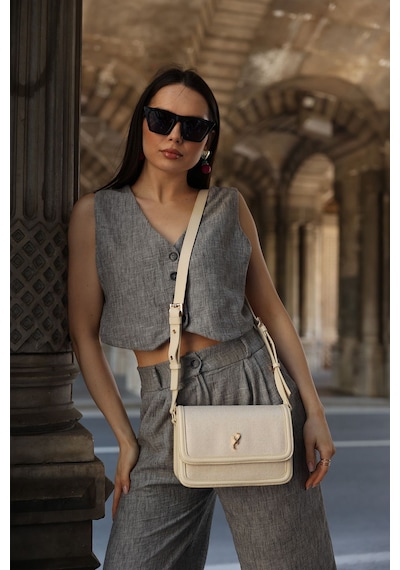 Zeyad Moda Rozi Kadın Omuz & Çapraz Çanta Krem Bej