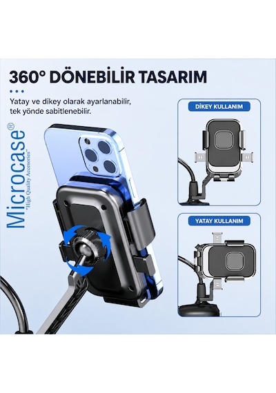 Microcase Universal Motosiklet Bisiklet İçin Şok Emici Güvenli Kilitleme Sistemli Telefon Tutucu Al5744 Siyah