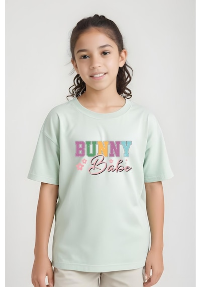 Panios Kids Bunny Baskılı Kız Çocuk Kısa Kollu T-shirt Mint Yeşili